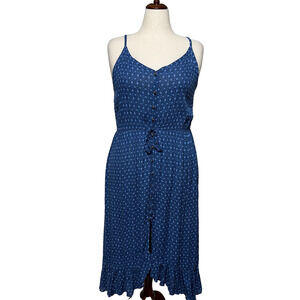 Rewind Dress XXL Maxi Blue Diamond Print Ruffle Hem Beachy Coastal NWT